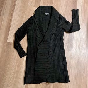 Cable knit shawl collar merino wool duster